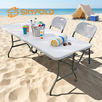Table pliante carrée portable en PEHD blanc moulé par soufflage, idéale pour l'extérieur – Meilleure vente