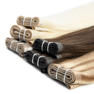 Extensioni di capelli umani Remy a doppia trama, morbide, 100% Double Drawn, tinte, con micro-anelli, colore chiaro, molto vendute, modello Russian Butterfly Machine - Product Image 6