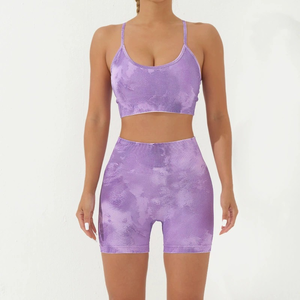 <span class=keywords><strong>Ensemble</strong></span> de vêtements de yoga pour femmes, shorts de yoga pour sports de plein air, séchage rapide, respirant, taille haute, soutien-gorge de fitness qui relève les hanches - Product Image 5