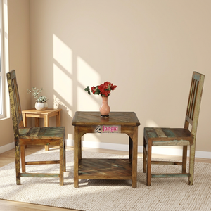 Reclaimed Solid Wooden Small <b>Dining</b> <b>Table</b> Set Two <b>Chair</b> <b>with</b> <b>Table</b> Coffee <b>Table</b> Set Furniture For Living Room Restaurant Hotel - Product Image 1