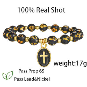 Ventes chaudes Bracelet de prière élastique vintage avec pendentif ovale en forme de croix et perles, cadeaux de bijoux <span class=keywords><strong>pour</strong></span> couple - Product Image 4