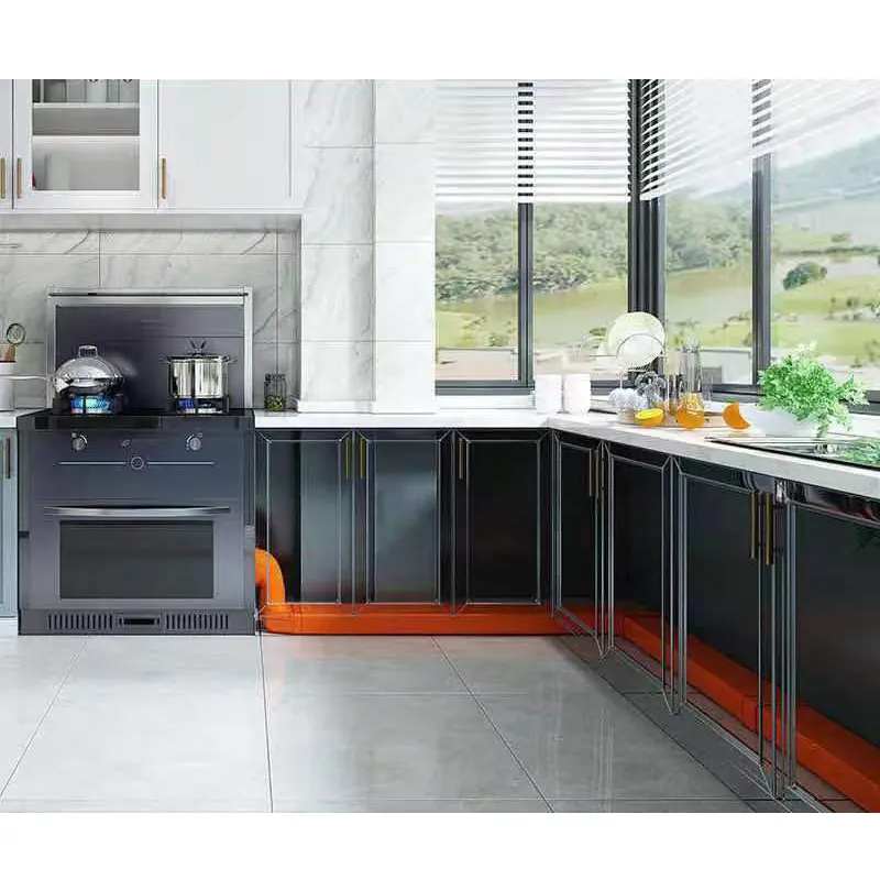 China Fabrik Hot Sale Wissenschaft und Technologie Klassische Retro moderne schwarz weiß grau Ganzes Gesamt design Schema Küchen schrank