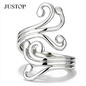 JUSTOP 925 Silver Plated Modern Wave <b>Ring</b> Unisex Fashion Jewelry Daily Wear <b>Statement</b> Band <b>Ring</b> - Product Image 1