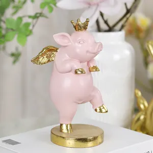 Redeco Cute Angel Pig Animal Sculpture Decoration Resin Fat Flying Pig Sculpture With Wings Statue The Flying Pig Crafts