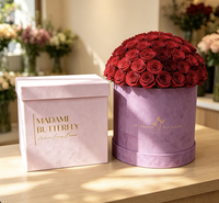 Boîtes d'emballage rondes en carton recyclé violet personnalisables avec ruban pour emballage cadeau, revêtement UV et estampage à chaud