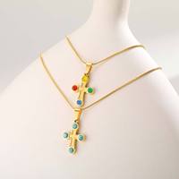 Collier à pendentif croix en acier inoxydable turquoise bleu naturel pour femme en or 18 carats PVD à la mode géométrique polyvalent empilage quotidien