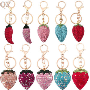 QY Wholesale Strawberry Crystal Rhinestone Keychain Heart Pendant Cute Fruit <b>Bag</b> Charm <b>Key</b> <b>Ring</b> Gift for Women Accessories - Product Image 6
