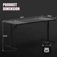 AJUNION Bureau de jeu de 55 pouces avec lumières LED Bureau d'ordinateur Surface en fibre de carbone en forme de T Stations de travail de jeu Table de jeu pour la maison