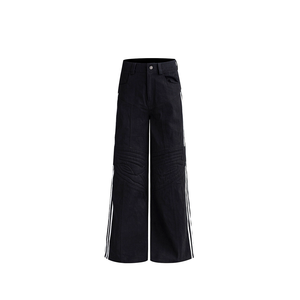 Pantalon de jogging décontracté coréen noir délavé à quatre bandes pour homme et pantalon cargo baggy pour femme - Product Image 1