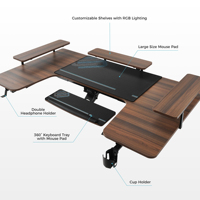 Bureau d'ordinateur ergonomique en forme de U AJUNION, bureau de jeu, bureau assis-debout à double moteur avec éclairage LED RVB
