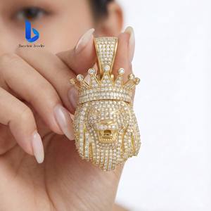 Hip Hop 18 Ayar Saf Altın Aslan Başı Kolye Ucu Seti, Laboratuvarda Yetiştirilmiş Elmaslarla Süslü, Erkekler İçin Lüks Mücevher Hediyesi - Product Image 6