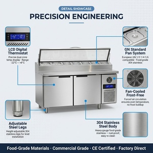 Tavolo Refrigerato Commerciale in Acciaio Inox per Preparazione Insalate, 2/3 Porte, Raffreddato ad Aria, per Preparazione Sandwich e Pizza, con Vaschette GN, Dimensioni Personalizzabili OEM - Product Image 3