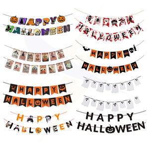 Bannière décorative pour fête à thème Halloween, toile de fond murale, vente en gros, design coloré, lettres Happy Halloween, bannière plate - Product Image 1