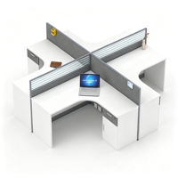 Poste de travail modulaire en forme de croix pour 4 personnes avec cloison haute – Bureau de personnel pour espace de travail ouvert 4 places