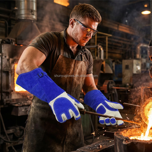 Guantes de Soldadura de Cuero Vacuno con Puño Extendido, Refuerzo en la Palma, Resistentes al Desgaste, Duraderos, de Seguridad Industrial - Product Image 4
