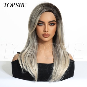 Perruque <span class=keywords><strong>mi</strong></span>-longue à franges françaises, effet dégradé et taches, style européen et américain, très vendue à l'international, naturelle et réaliste - Product Image 2