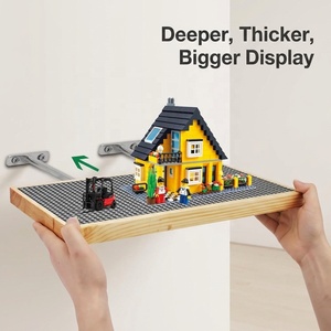 Pine Wooden Wall Mount Display <strong>Shelves</strong> for Building Bricks (16X8 Inch) 48X24 Stud Base Plate Compatible <strong>Grey</strong> - Product Image 3