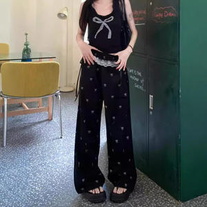 กางเกงลำลองแฟชั่นลูกไม้ปะติดสำหรับผู้หญิงกางเกงจ๊อกกิ้งพิมพ์ลายเพรพปี้โบว์ทรงหลวมสำหรับฤดูร้อนกางเกงเอวสูงเข้าได้กับทุกชุด - Product Image 2