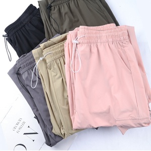 New <strong>Women</strong> <strong>Sport</strong> Pants High Waist Pockets Drawstring Loose <strong>Trousers</strong> Lady Solid Smooth Ice Silk Pants - Product Image 4