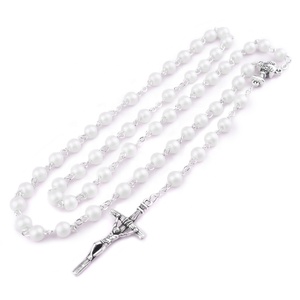 Perle di vetro 6mm colore tappetino prima comunione battesimo <span class=keywords><strong>rosario</strong></span> coppa santa centrotavola croce cattolica <span class=keywords><strong>collana</strong></span> con scatola - Product Image 4