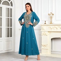 Nouvelle Arrivée Transfrontalière Automne 2026 Abaya Femme Élégante en Polyester à Manches Longues et Ourlet Évasé, Broderie Perlée Faite Main et Strass