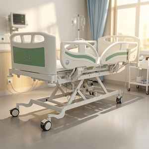 <span class=keywords><strong>Lit</strong></span> d'hôpital électrique pour soins intensifs, 5 fonctions, dossier inclinable, hauteur réglable, double roulettes, télécommande, ventilé - Product Image 1