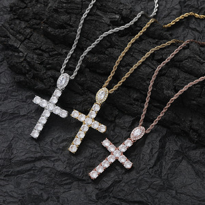 <b>Cross</b> pendant, hip hop jewelry, copper inlaid zircon, large zircon buckle <b>cross</b> pendant <b>chain</b>. - Product Image 1