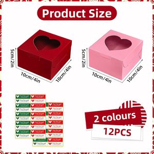 Boîtes en forme de cœur rouge et rose avec fenêtre, boîte à cupcakes fraises pour la Saint-Valentin, mariage, fiançailles, décorations de fête - Product Image 3