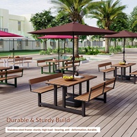 Ensemble table et chaise d'extérieur monobloc pour hôtel, avec dossier, structure en fer, design minimaliste moderne, parasol intégré, démontable, pour salon de thé