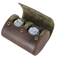 Eonluxe Coffret de Rangement pour Montres Mécaniques en Cuir Crazy Horse Vintage, Deux Étuis à Montres Artisanaux en Cuir Véritable, Idéaux pour les Voyages