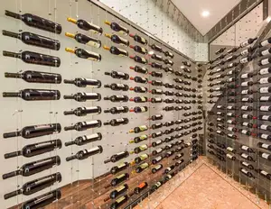 Toptan duvara monte asma cam şişe standı raf tutucu parantez otel şarap dolabı yerleşik tel halat duvara monte mahzeni