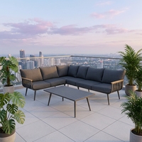 Ensemble de canapé d'angle extérieur en aluminium en forme de L avec table basse, mobilier de salon moderne pour patio, jardin, cour, terrasse, hôtel, parc