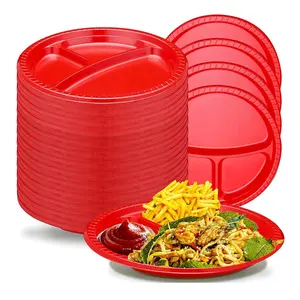 Assiettes rondes jetables de 10 pouces Assiettes en plastique de Noël dur à 3 compartiments pour la fête