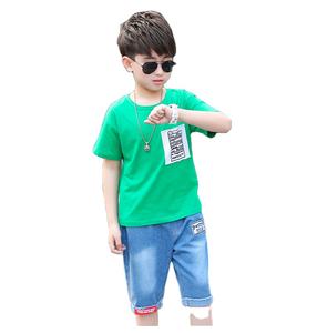 Ebay Express France Vêtements pour bébés Chine Jeans d'été Pantalon court 3/4 et ensembles de t-shirts imprimés verts Garçons Enfants - Product Image 1