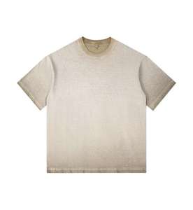 Camiseta de Hombre de Cuello Redondo con Cambio Gradual de Color, Talla Grande, Informal, Tejida, 100% Algodón, Impresión Digital Sólida, Transpirable, 350G - Product Image 6