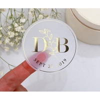 Autocollants ronds transparents personnalisés avec logo imprimé, estampage à chaud, étiquette, feuille d'or, sceau de faveur de mariage