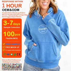 Wholesale High Quality Vintage Heavyweight Oversized Hoodie Plain Custom Embroidery 400gsm Acid Washed Hoodie Manufacturer - Product Image 1