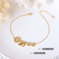 Bijoux de style chinois vintage Bracelet de cheville en acier titane plaqué or 18 carats avec chaîne de pied géométrique Bell Charms Fashion Anklets