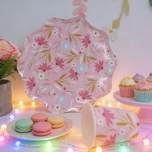 DAMAI - Juego de Vajilla Desechable de Papel con Diseño de Flores, Platos y Vasos para Fiestas, Suministros para Fiestas de Té y Bodas - Product Image 2