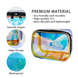 Bolsa de viaje de PVC para artículos de tocador, Maleta de <span class=keywords><strong>maquillaje</strong></span>, bolsas de cosméticos con cremallera, bolsa de PVC <span class=keywords><strong>transparente</strong></span> impermeable holográfica - Product Image 4