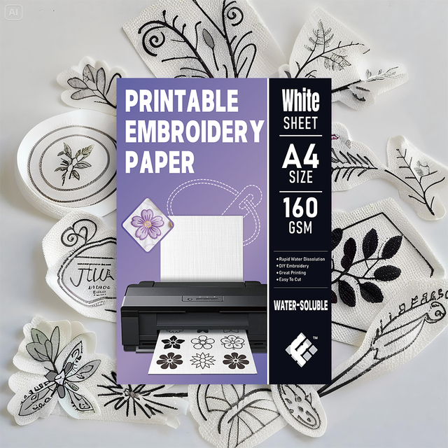Inkjet Printable Water-Soluble Transfer Paper for Embroidery Recycled DIY Stitch Guide Label for Clothing and Shoes