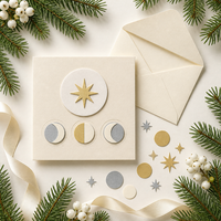 Carte de Noël personnalisée 5x7 pouces en carton 300 g/m² en pâte recyclée, motif lune et étoile dorées superposées découpées, estampage à chaud, luminosité 92-94