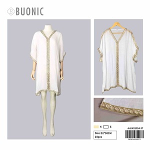 Buonic Copricostume da Spiaggia Estivo da Donna, Tunica Casual 92*90CM Bianco con Bordo Dorato - Product Image 3