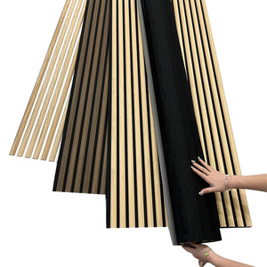 Panel de rejilla absorbente de sonido compuesto de madera maciza de fibra de poliéster, Panel de decoración de pared para uso doméstico y comercial, - Product Image 4