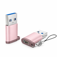 Adaptor USB ke USB-C Warna Pink, USB 3.0 5Gbps, Aluminium, Female ke USB-A Male, untuk Laptop, Ponsel, PC