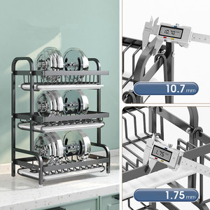Égouttoir à vaisselle double niveau en métal noir, écologique et multifonctionnel, pour comptoir de cuisine - Product Image 4