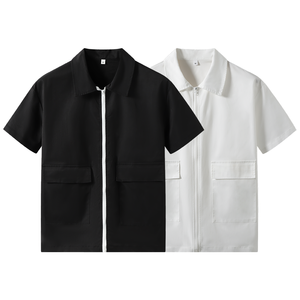 Camicia da <span class=keywords><strong>uomo</strong></span> con Zip estiva camicia da <span class=keywords><strong>uomo</strong></span> 210gsm camicia Casual Casual di alta qualità bianca nera con spalle scoperte - Product Image 1