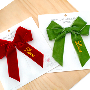 ゴードンリボン 手刺繍 片面ベルベットリボン カスタムプリントロゴ クリスマスヘアボウセット クリップ付き 女性/女の子用ヘアアクセサリー - Product Image 6