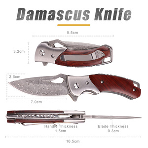Dao Damascus Bằng Thép Bán Chạy Dao Bỏ Túi Gấp Gọn Sinh Tồn Cắm Trại Hàng Ngày Có Vỏ Bọc - Product Image 3