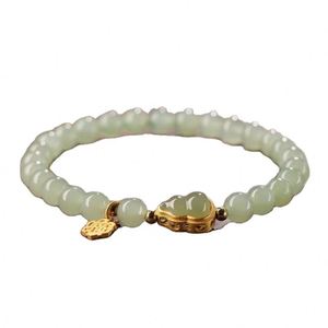 Natural Green Jade <b>Bracelet</b> Gourd Pendant <b>Stretch</b> Line Beaded Elegant Women Healing Imitation Jade <b>Bracelet</b> Light Luxury Gift - Product Image 1